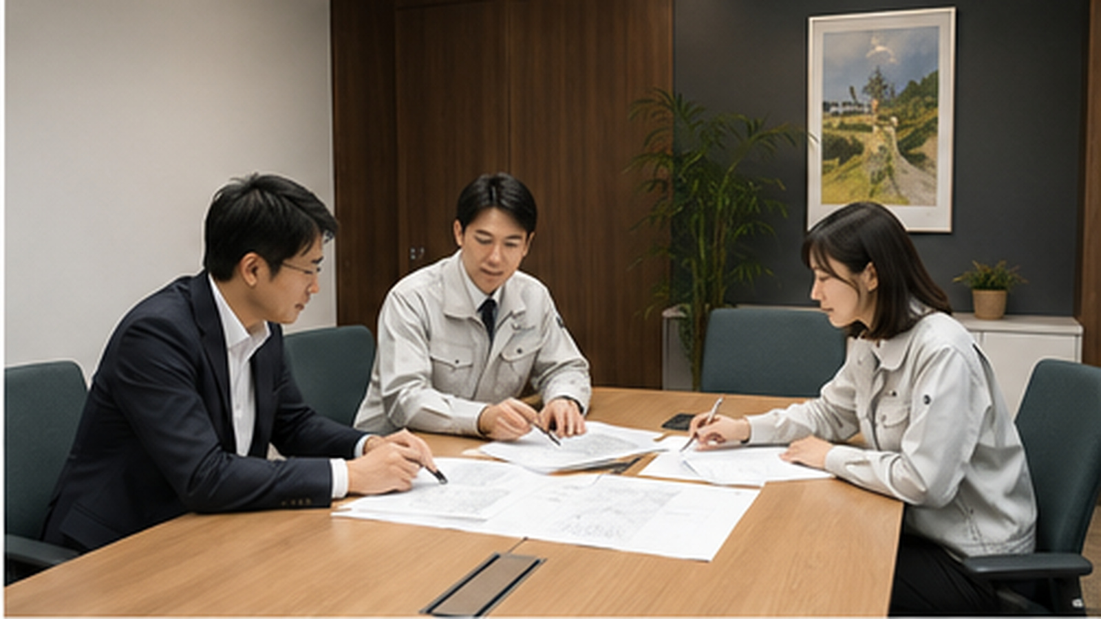 系統用蓄電池用地の資料を確認する相談テーブル