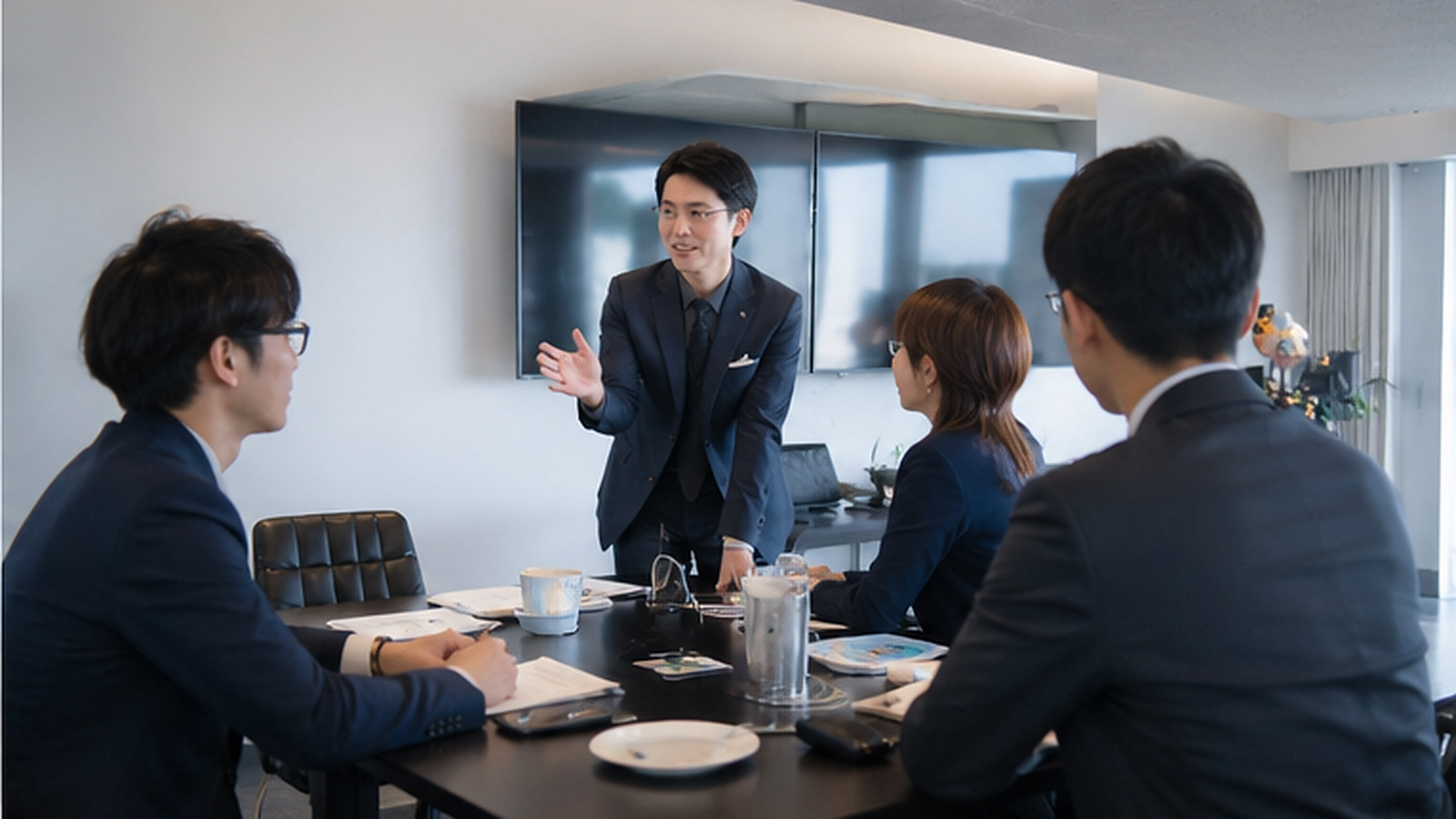 蓄電池事業について打ち合わせる担当者のイメージ