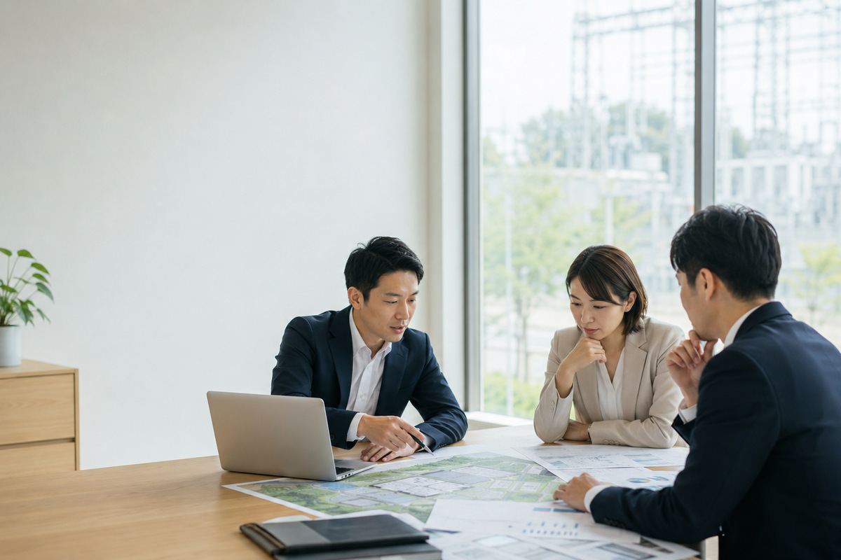 系統用蓄電池の事業性について打ち合わせる担当者