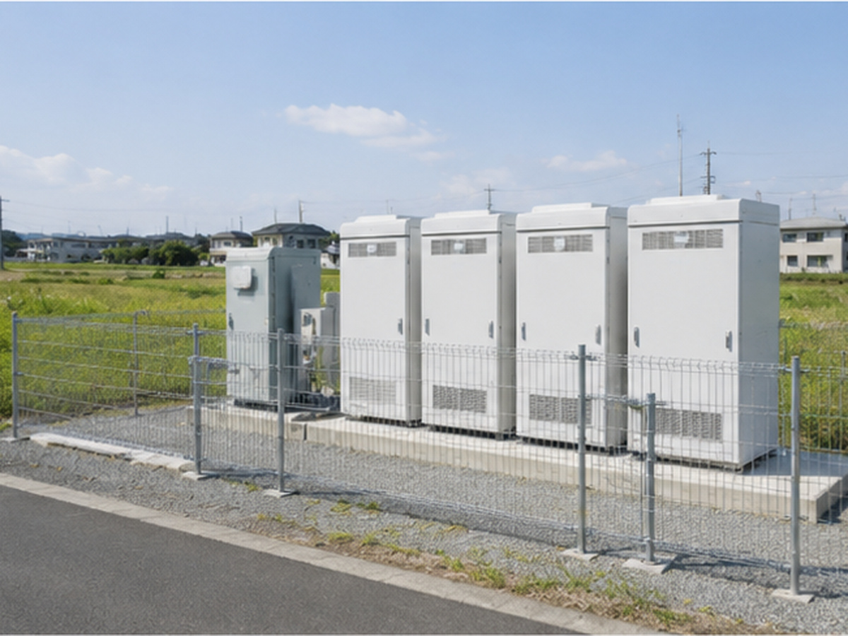 日本の郊外に設置された低圧系統用蓄電池設備