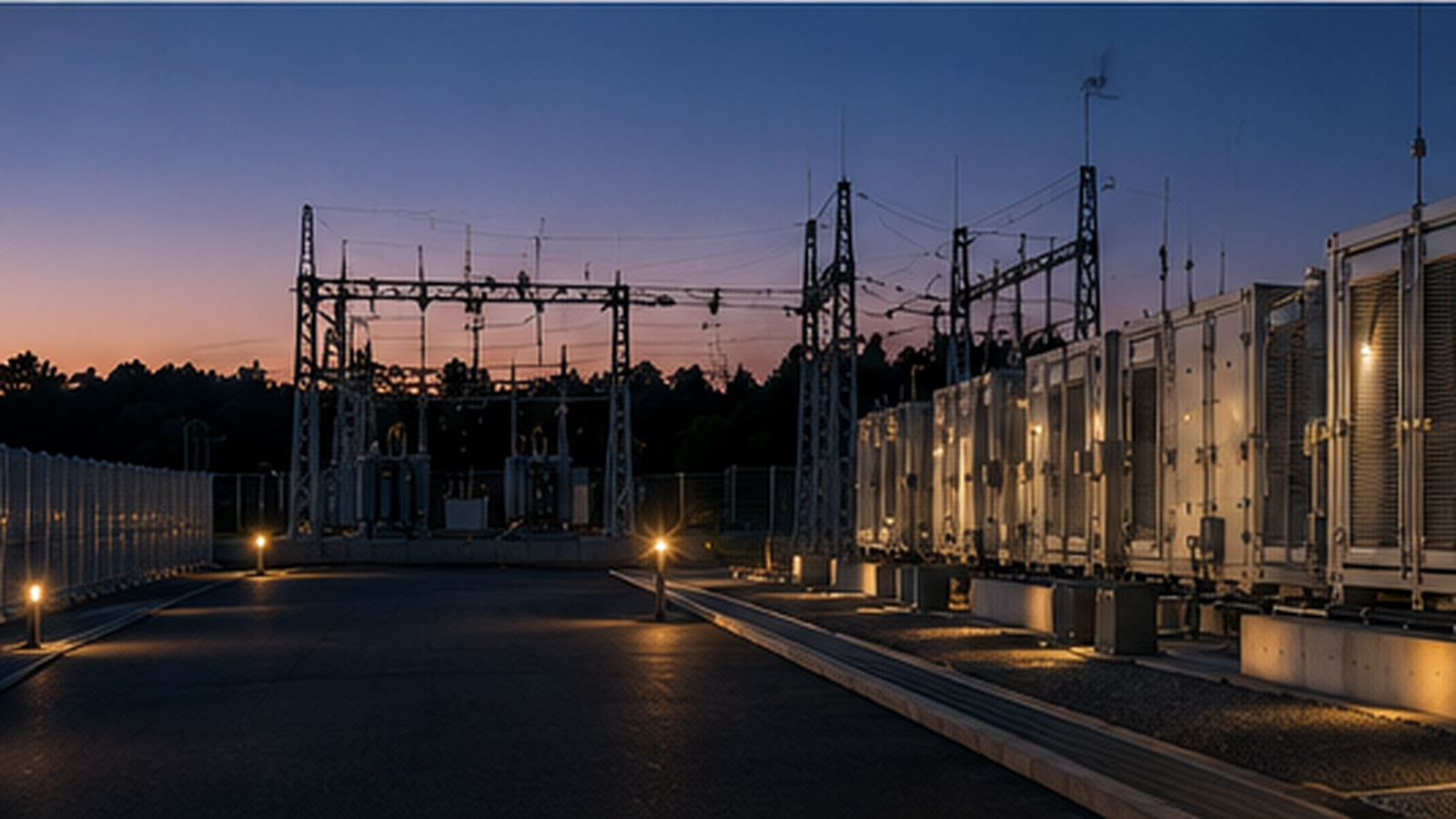 夕暮れの高圧系統用蓄電池サイト