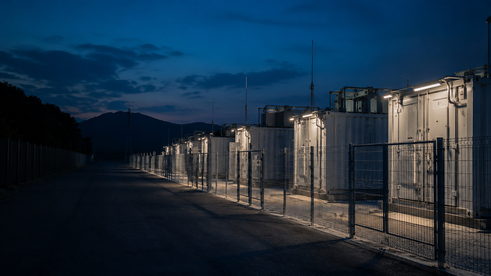 夕景の蓄電池設備管理通路のイメージ