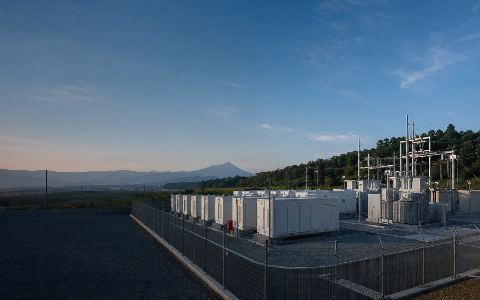整備された高圧蓄電池ヤードと管理通路のイメージ