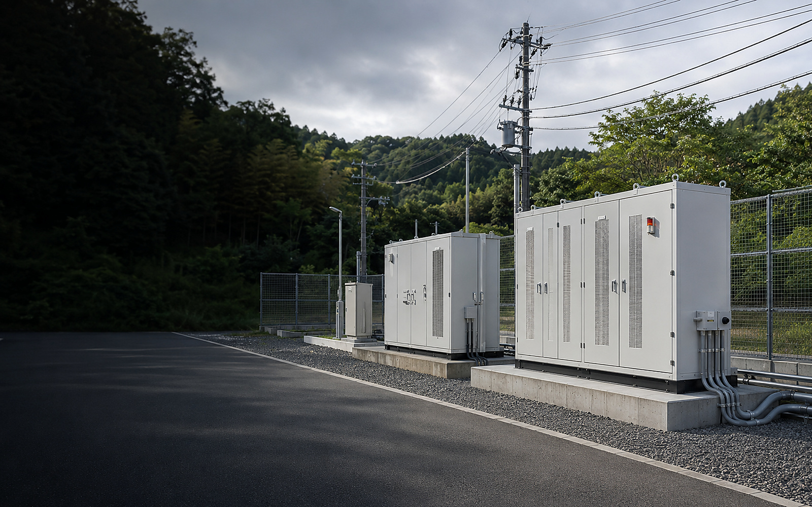 日本の郊外に設置された低圧系統用蓄電池設備