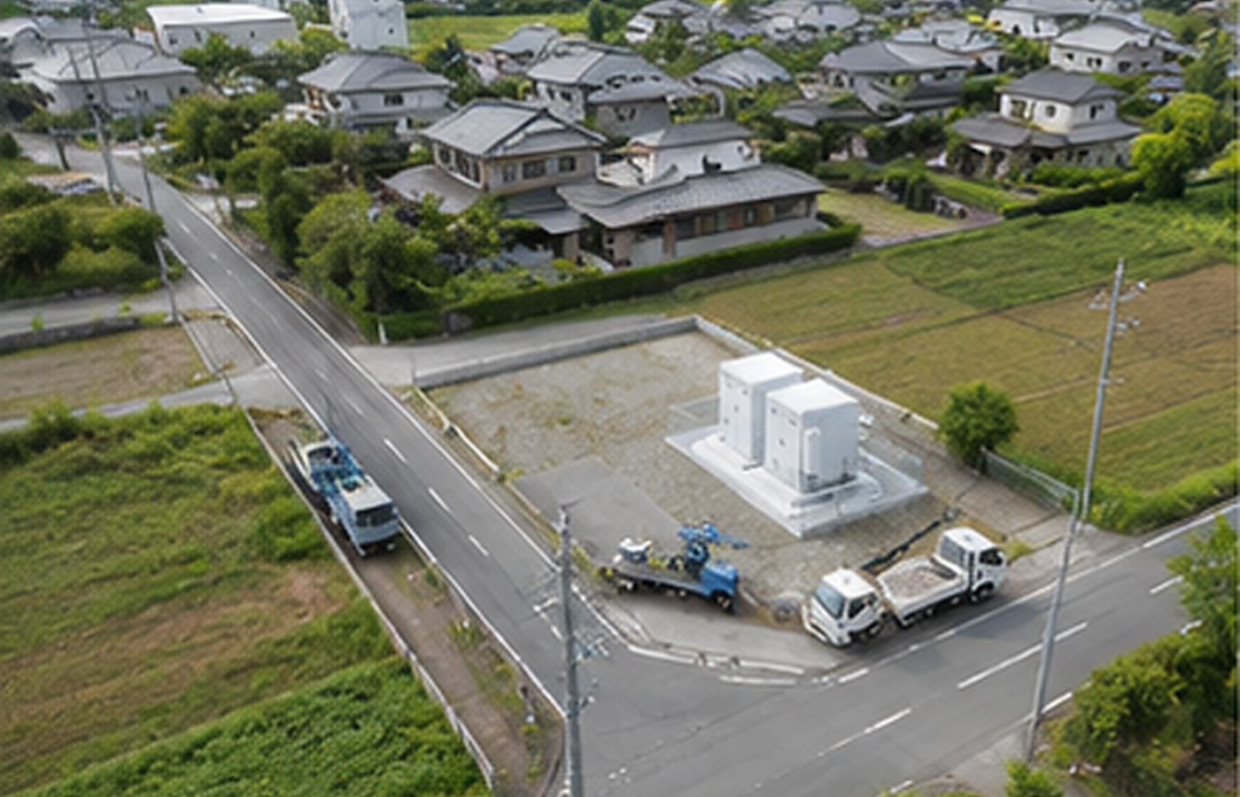 蓄電池候補地と周辺道路、配電設備の位置関係