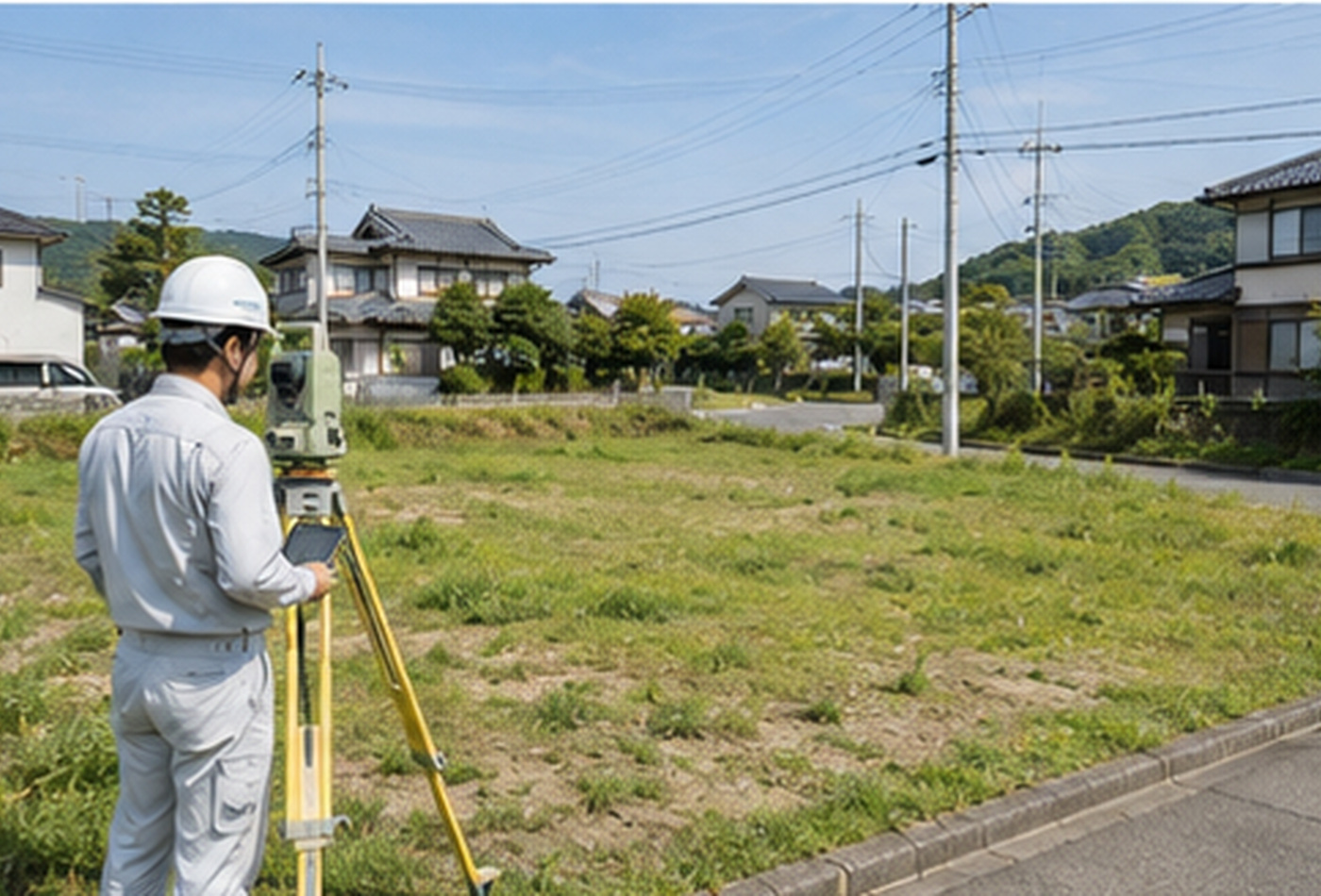 日本の郊外にある蓄電池設備の設置候補地を確認する様子